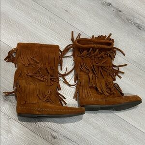 Minnetonka Brown Fringe Moccasin Boots